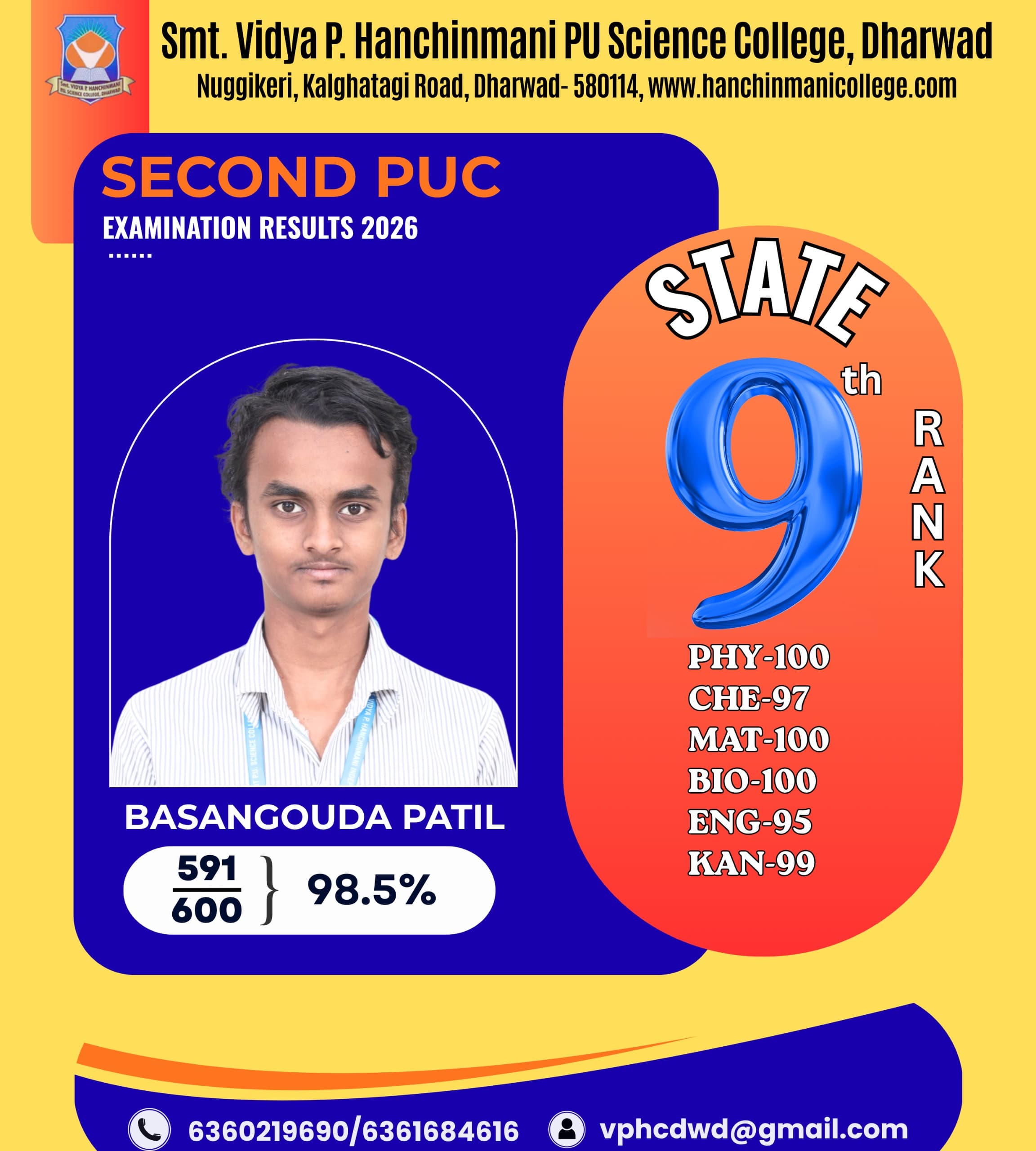 JEE Main 2026 achievers, VPH College, Dharwad